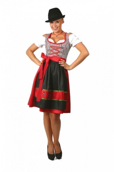 Dirndl midi 60 cm Dunja rot/schwarz Fuchs