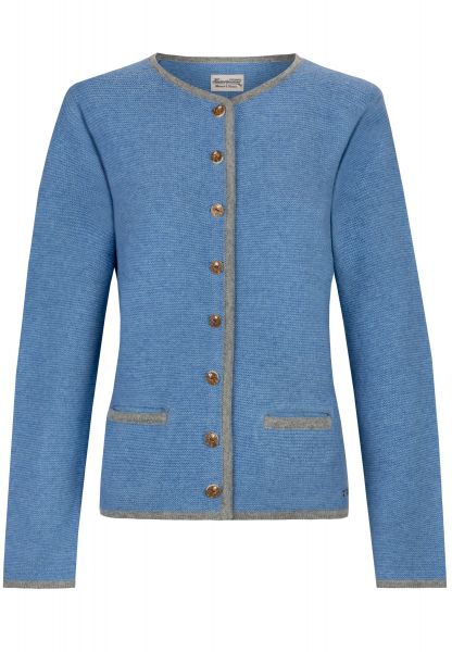 B-Ware / 2. Wahl - Trachten Strickjacke Caro bleu blau hellblau grau Stockerpoint