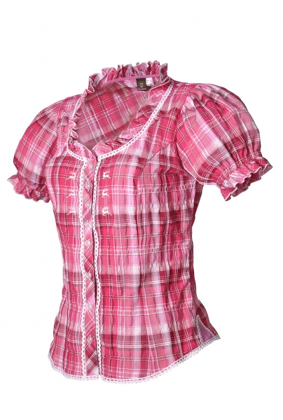 Trachtenbluse Mönchsroth pink/weiß Karo OS Trachten