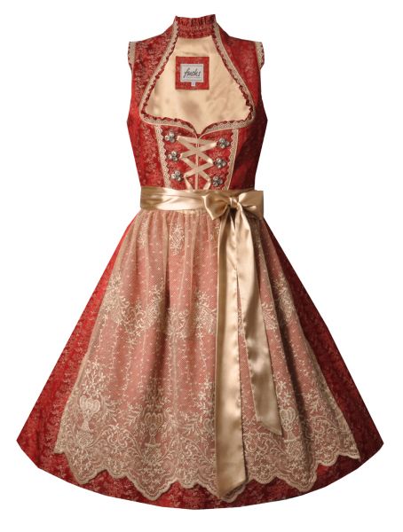 Dirndl midi 65 cm Oberschwarzbach rot gold Fuchs