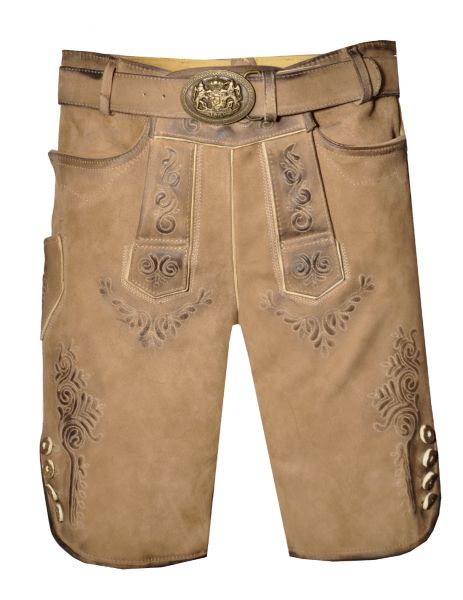 Lederhose Trachtenhose kurz Rolli camel hellbraun antik mit Gürtel Maddox