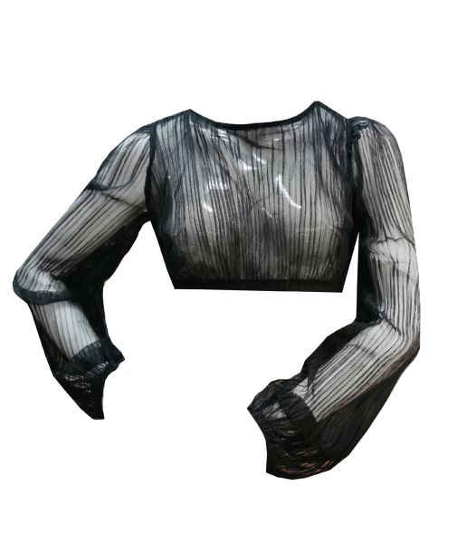 Dirndlbluse Gremsdorf schwarz lang Puffärmel transparente Spitze Marjo