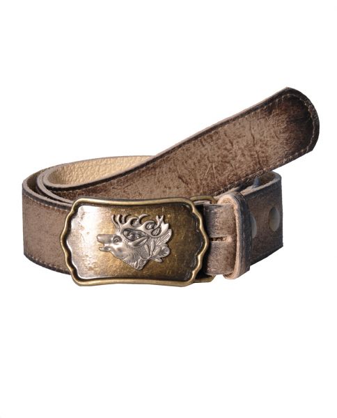 Trachtengürtel Ledergürtel Siebenwind antik hellbraun braun Schnalle Hirsch Maddox