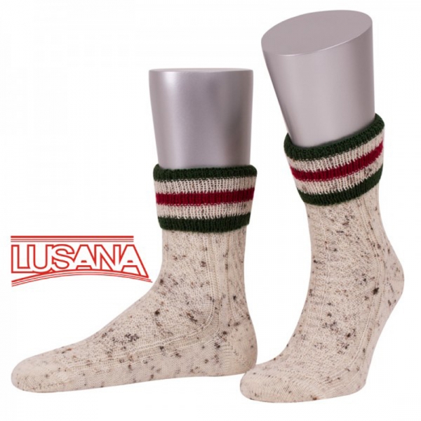 Umschlag-Trachtensocken Ellgau 3-farbig natur/grün/rot Lusana