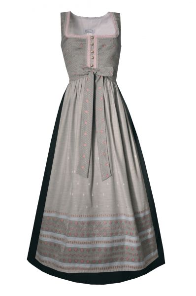Dirndl Designerdirndl lang 91cm Sachsendorf grau rossa schwarz Hannah Collection