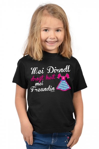 Kinder Trachten T-Shirt Mei Dirndl drogt heit mei Freundin schwarz