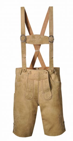 B-Ware / 2. Wahl Lederhose kurz Haselmühle sand m. Hosenträger Fuchs