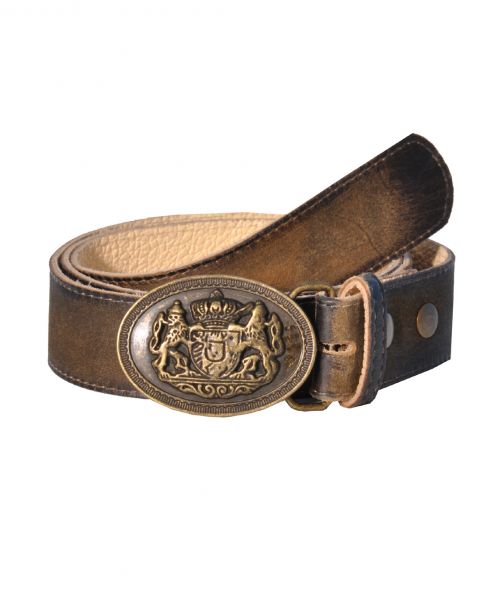 Trachtengürtel Ledergürtel Krebsmühle nuss antik braun Wappen Maddox
