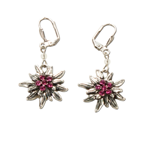 Trachten Ohrhänger Edelweiß pink Glitzersteine
