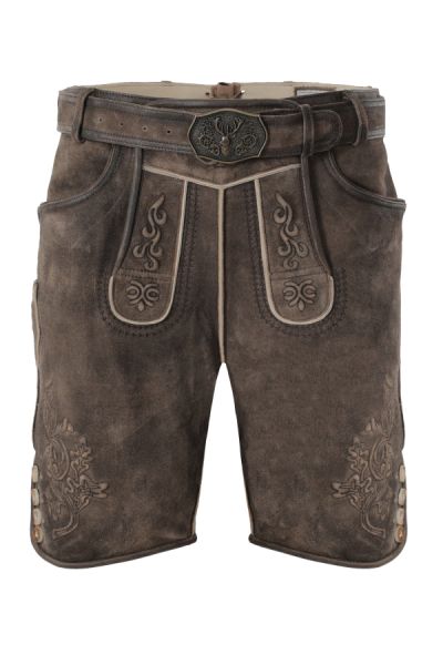 Lederhose kurz Klarermühl kaffee braun dunkelbraun mit Gürtel Fuchs