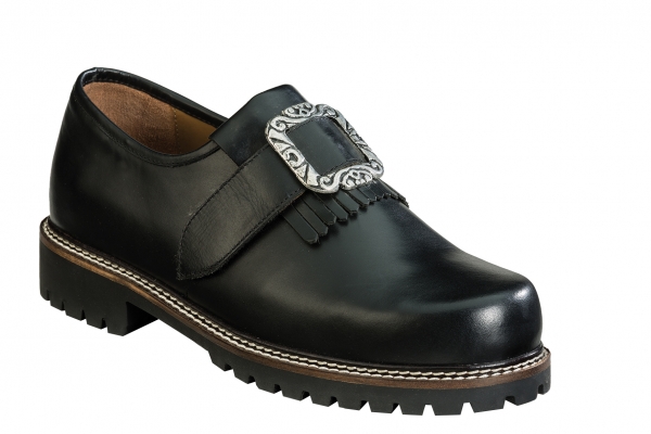 Trachtenschuhe Haferlschuh Altenberg schwarz Klettverschluss mit Metallspange Leder