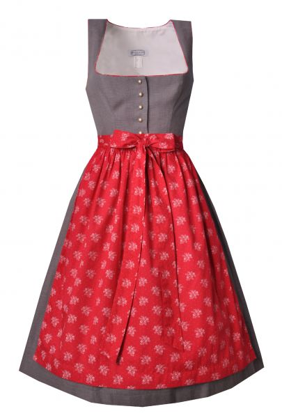 Dirndl midi 63cm Klugham grau rot Hannah Collection