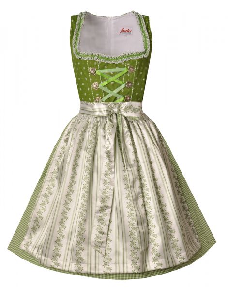 Dirndl midi 60 cm Baumwolle traditionell Hollstadt grün/weiß Fuchs