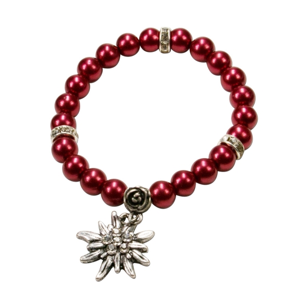 Trachten Armband Segnitz Edelweiß rot Wachsperlen Alpenflüstern