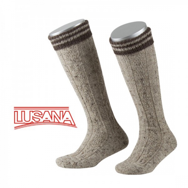 Kinder-Trachtenkniestrümpfe beigemeliert/braun Ringel Lusana