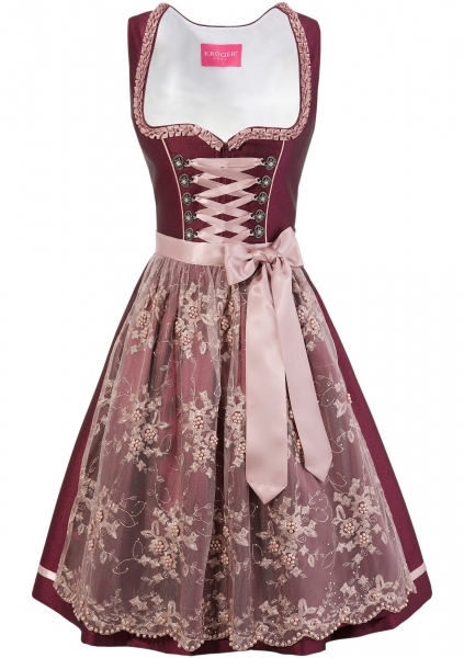 B-Ware / 2. Wahl - Dirndl midi 60 cm Aralie bordeaux Spitzenschürze Krüger