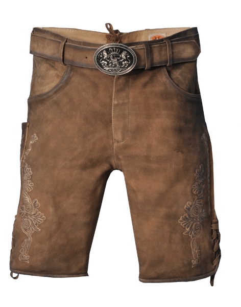 Lederhose Trachtenhose kurz Arbersee hafer braun antik mit Gürtel Ziege Maddox