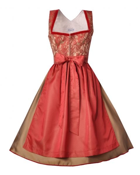 Dirndl midi 63cm Hinterhollzen rot beige Hannah Collection