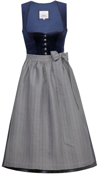 Dirndl lang 75 cm Ainring nachtblau blau coffee braun Marjo
