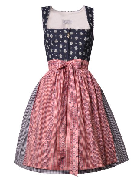 Dirndl midi 60cm Kürpen blau rot Hannah Collection