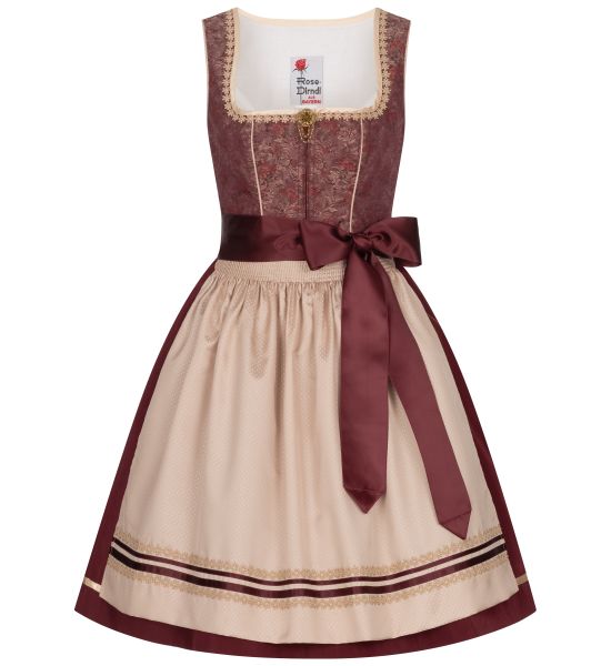 Dirndl mini 56 cm Weilnbach bordeaux-rot beige Rose-Dirndl