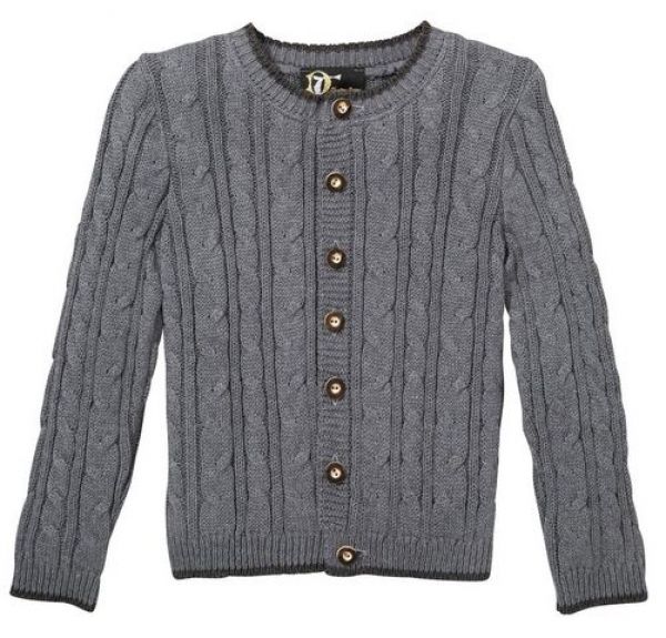 Kinder-Strickjacke Peter grau Zopfmuster Trachten Deiser