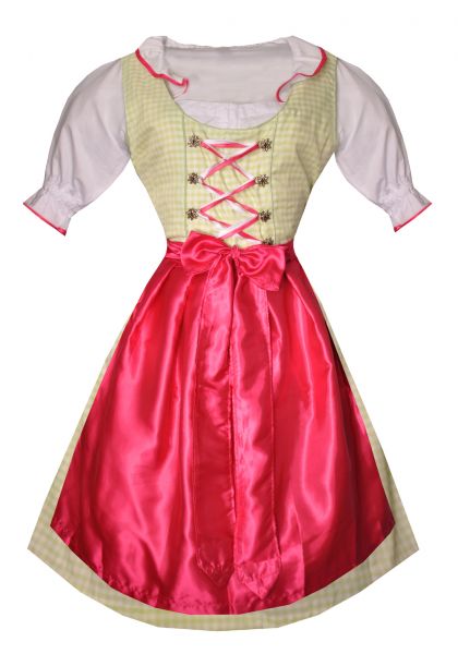 Dirndl midi 60cm Förstl grün karo pink 3-tlg Set