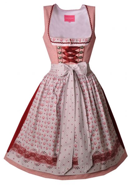 Dirndl midi 60 cm Oberelend rot hellgrau Krüger