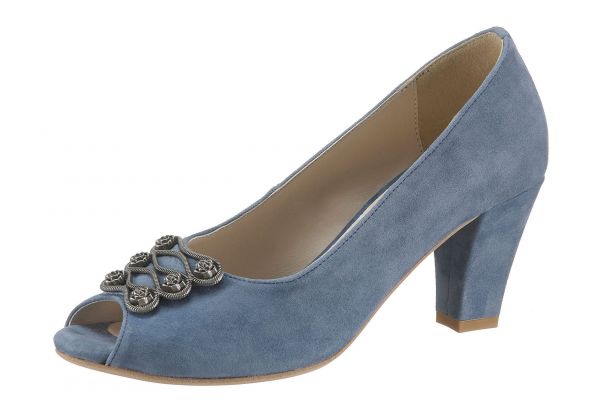 B-Ware / 2. Wahl - Trachten Pumps Peeptoe Kriestorf blau Metallapplikation Hirschkogel