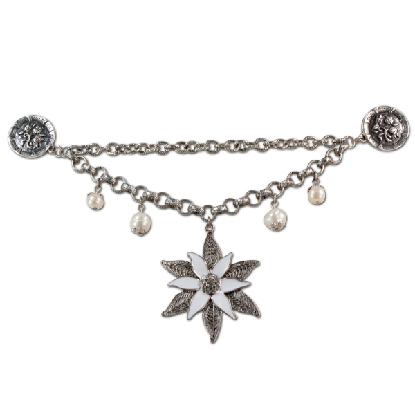 Trachten Pin-Charivari Glamour-Edelweiss altsilber-farben