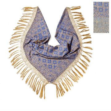Trachtentuch Fransentuch Jaquard royalblau/gold mit Seide