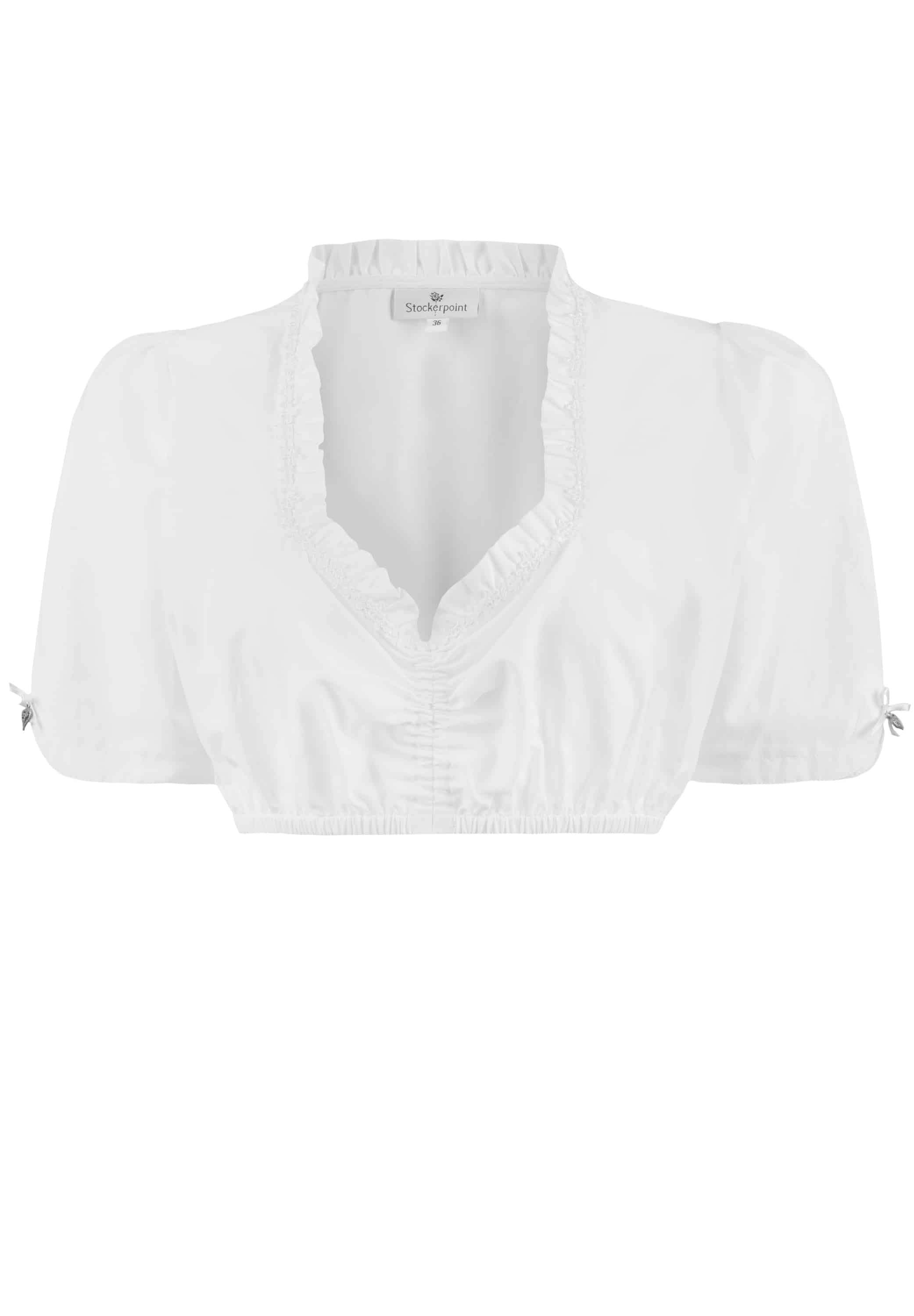 Blusa Dirndl Stockerpoint Para Mujer - Color Blanco, Talla 34, Cuello De Pico Ajustable Con Cordón, Encaje Sutil