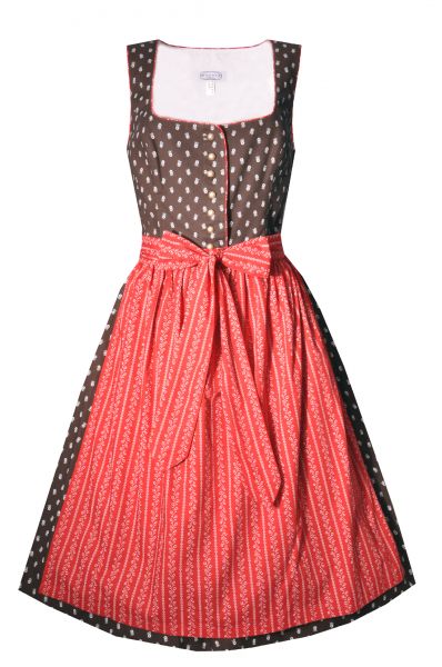 Dirndl midi 68cm Bernreuth braun rot Hannah Collection