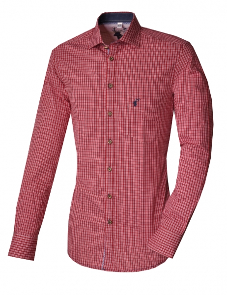 Trachtenhemd Kipfenberg rot mittelrot Langarm Slim Fit OS Trachten