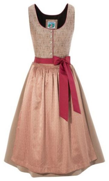 B-Ware / 2. Walhl Dirndl midi 63cm Linda taupe bordeaux Trachten Deiser