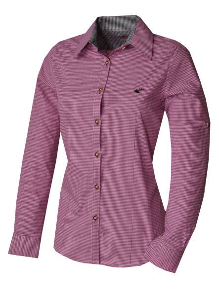 B-Ware / 2. Wahl Trachtenbluse Kümmersbruck fuchsia dunkelrot Karo Krempelarm OS Trachten