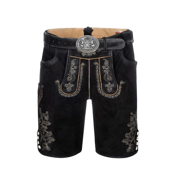 Lederhose Trachtenhose kurz Horn schwarz mit Gürtel Maddox