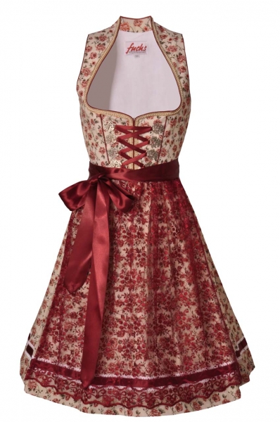 Dirndl midi 60 cm Höttingen champagner/bordeauxrot Fuchs