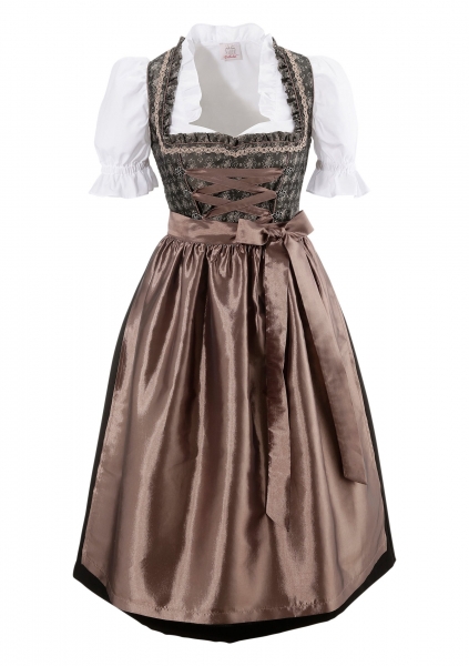 B-Ware / 2. Wahl - Dirndl midi 70 cm Atzenhof braun schwarz Trachtenset 3-tlg. Naber Collection