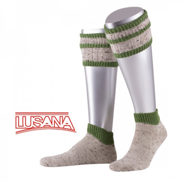 Trachten Kurz-Loferl Set-2tlg. Wadenwärmer Socken Loden-Tweed beigemeliert/apfelgrün Lusana