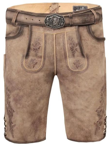 Trachtenhose Lederhose kurz Hirschbach forelle mit Gürtel Marjo