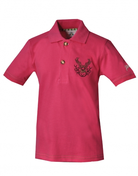 Kinder Trachten Poloshirt Trachtenshirt Hohenpolding pink Hirschstickerei Isar Trachten