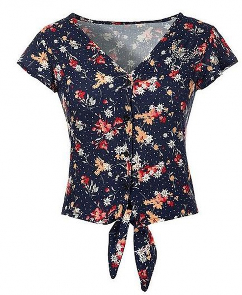 Trachtenbluse Waldersheim blau mit Blumenprint Hangowear