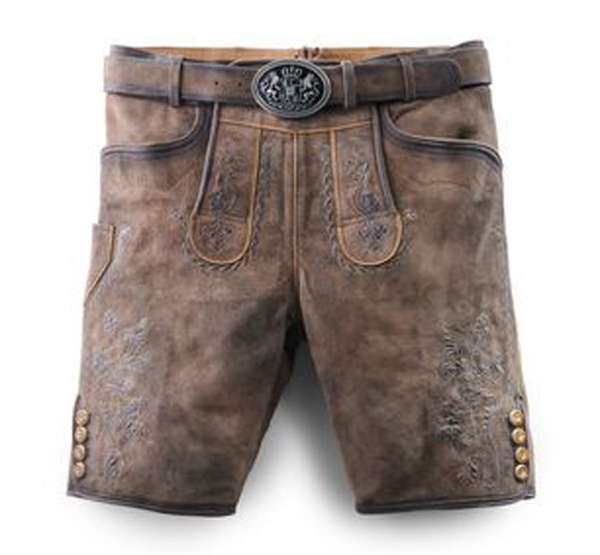 Lederhose Trachtenhose kurz Horn stein dunkelbraun antik mit Gürtel Ziege Maddox
