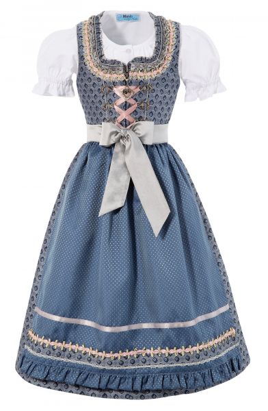 B-Ware / 2. Wahl - Kinderdirndl Jugenddirndl Set Mirena blau silber Trachtenset 3-tlg. Marjo