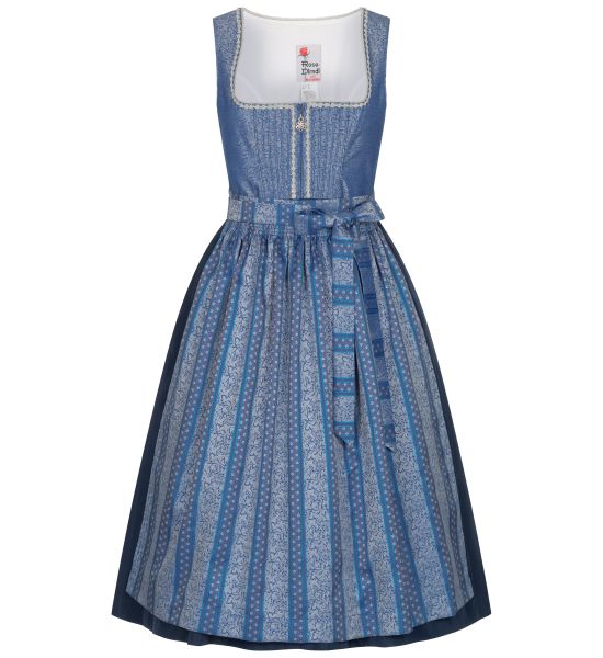 Dirndl lang 80 cm Westerndorf blau Rose-Dirndl