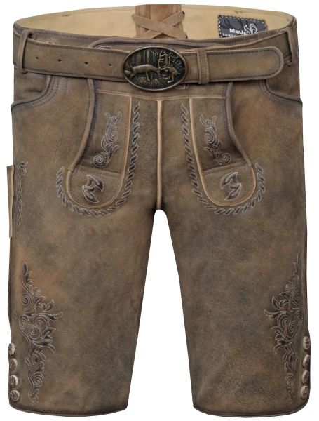 Trachtenhose Lederhose kurz Kürnach nutria hellbraun mit Gürtel Marjo