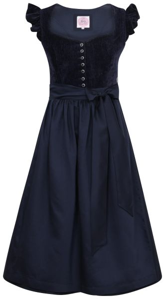 Dirndl midi 70 cm Hochwinkel midnight blau Samt Flügelärmel Marjo