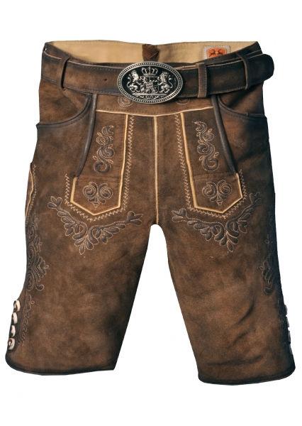 Lederhose Trachtenhose kurz Ronn erde braun Antik mit Gürtel Ziege Maddox