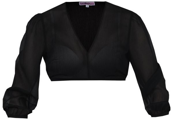 Dirndlbluse Saldenburg schwarz lang Puffärmel transparente Spitze Marjo